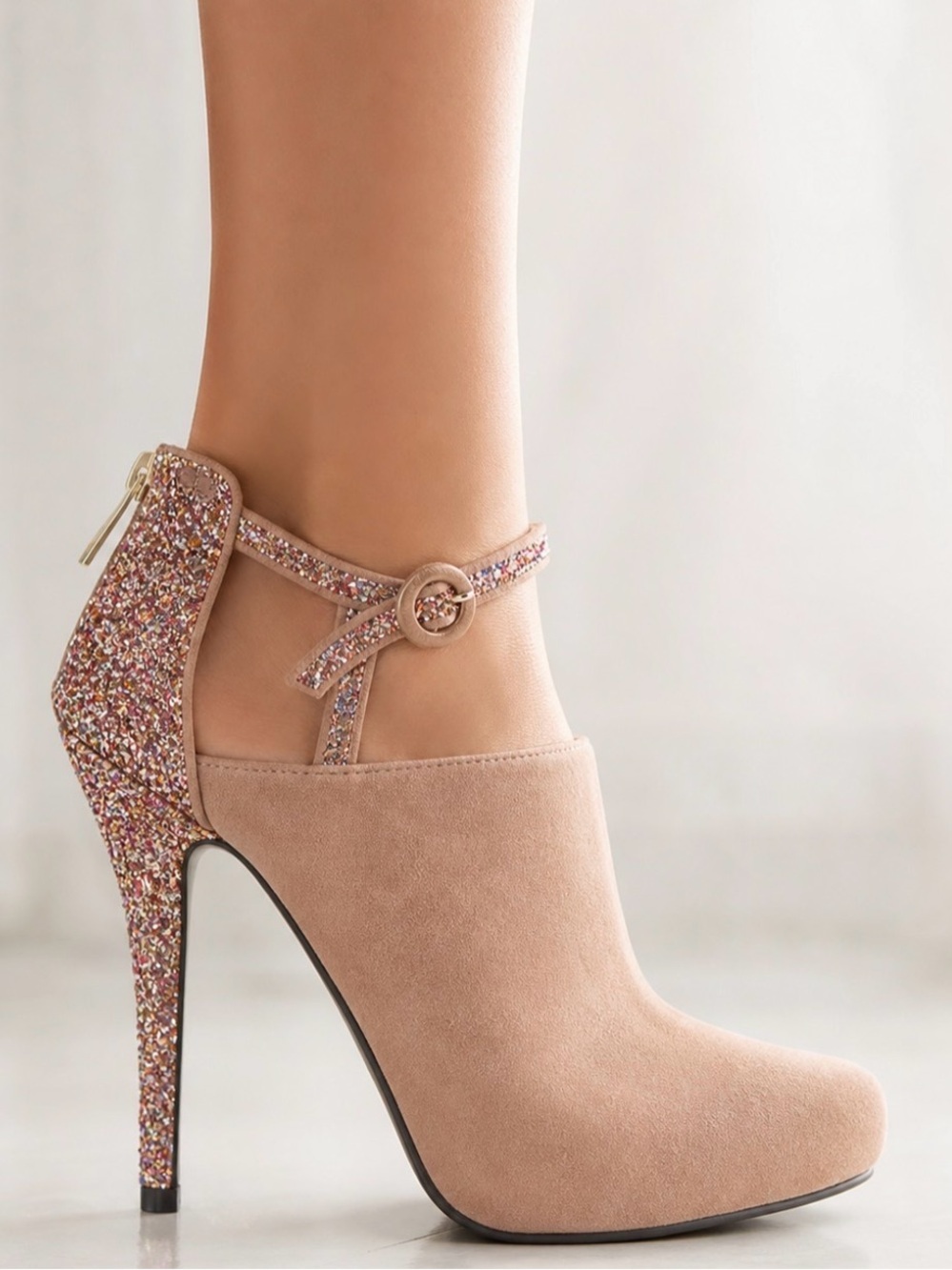 ENZO ANGIOLINI glitter strappy heel booties 4.5" glitter heel and a back zipper